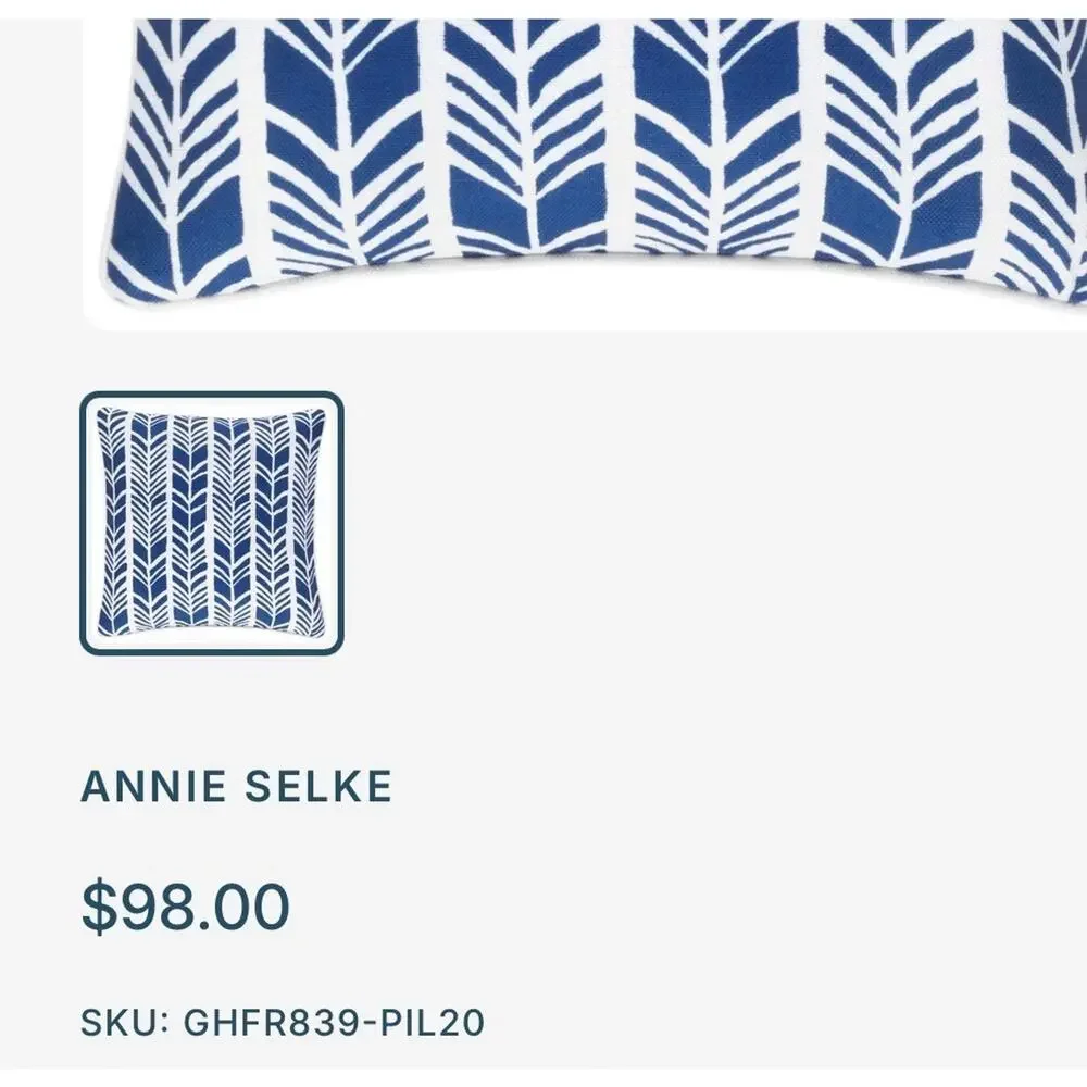 Annie Selke Chevron Stripe Decorative Pillow Cover Indoor Outdoor Blue White